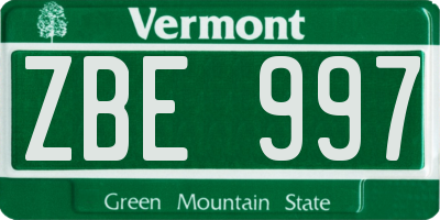 VT license plate ZBE997
