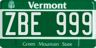 VT license plate ZBE999