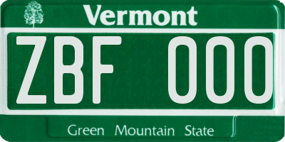 VT license plate ZBF000