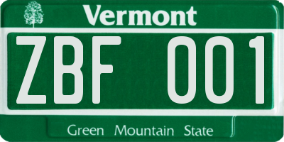 VT license plate ZBF001