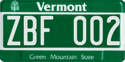 VT license plate ZBF002