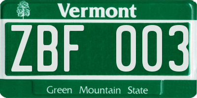 VT license plate ZBF003