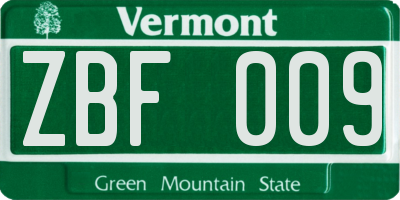 VT license plate ZBF009
