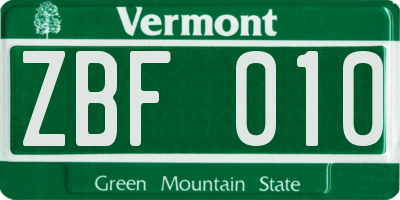VT license plate ZBF010