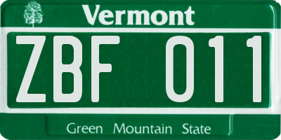 VT license plate ZBF011