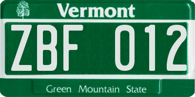 VT license plate ZBF012