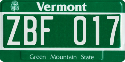VT license plate ZBF017