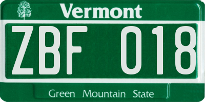 VT license plate ZBF018