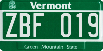 VT license plate ZBF019