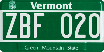 VT license plate ZBF020