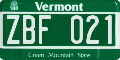 VT license plate ZBF021