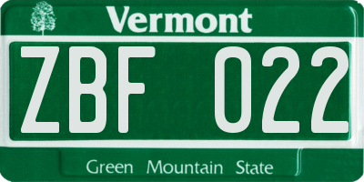 VT license plate ZBF022