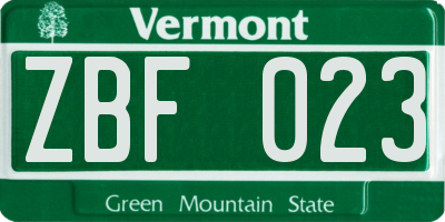 VT license plate ZBF023
