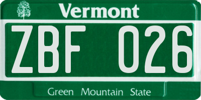 VT license plate ZBF026