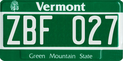 VT license plate ZBF027