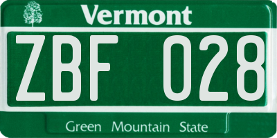 VT license plate ZBF028