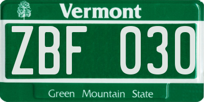 VT license plate ZBF030