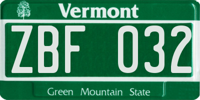VT license plate ZBF032