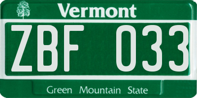VT license plate ZBF033