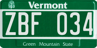 VT license plate ZBF034