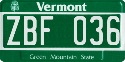 VT license plate ZBF036