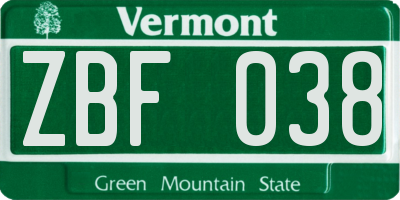 VT license plate ZBF038