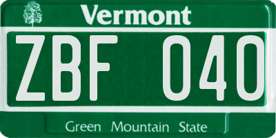 VT license plate ZBF040