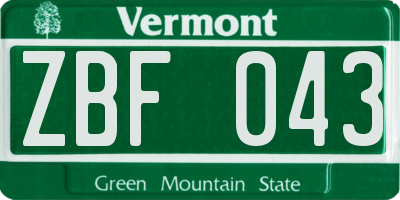 VT license plate ZBF043