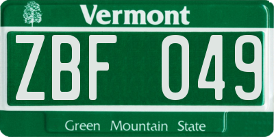 VT license plate ZBF049