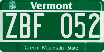VT license plate ZBF052