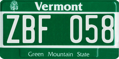 VT license plate ZBF058