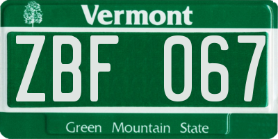 VT license plate ZBF067