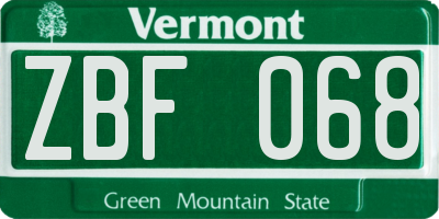 VT license plate ZBF068