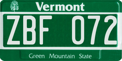VT license plate ZBF072