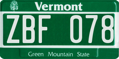 VT license plate ZBF078