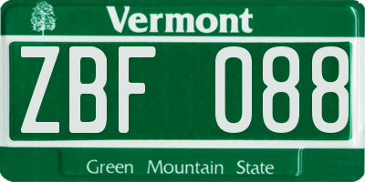 VT license plate ZBF088