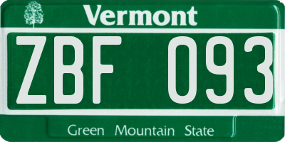 VT license plate ZBF093