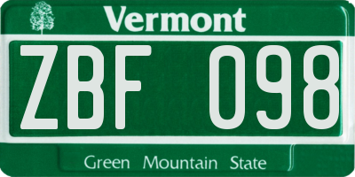 VT license plate ZBF098