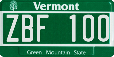 VT license plate ZBF100