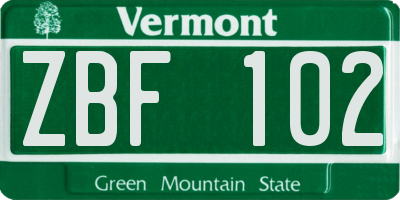 VT license plate ZBF102