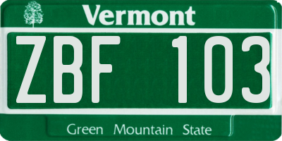 VT license plate ZBF103