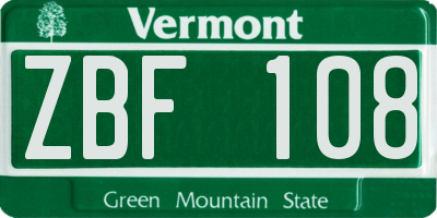 VT license plate ZBF108