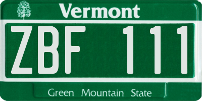 VT license plate ZBF111