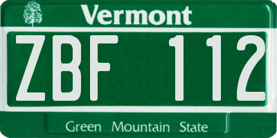 VT license plate ZBF112