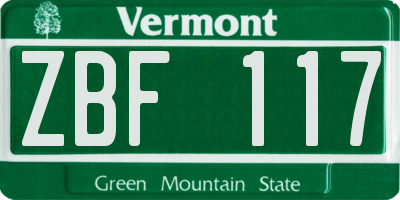 VT license plate ZBF117