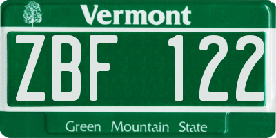 VT license plate ZBF122