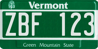 VT license plate ZBF123