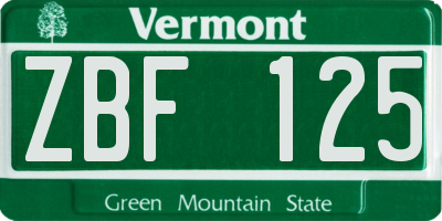 VT license plate ZBF125