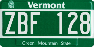 VT license plate ZBF128