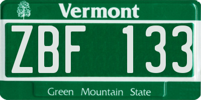 VT license plate ZBF133